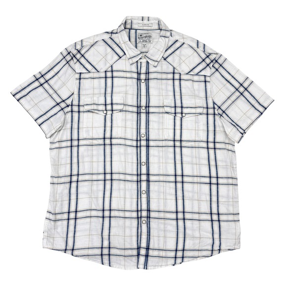 Lucky Brand Other - Lucky Brand Snap Button Shirt Mens XL White Blue Plaid Short Sleeve Button Down